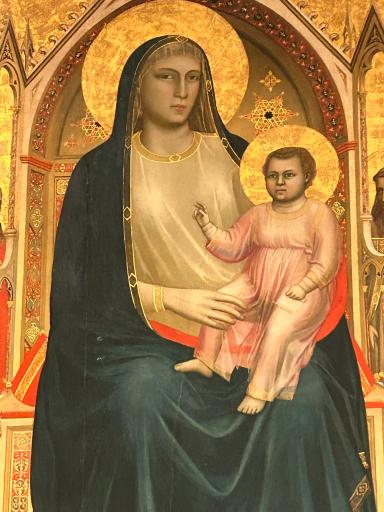 ジョット「玉座の聖母子」、金地に描かれた聖母子のクローズアップ。ルネッサンス絵画の先駆け。